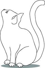 White cat with green eyes sits and looks up vector isolated sketch