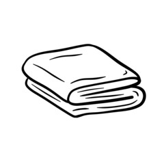 Fototapeta na wymiar Folded towel or cloth. Packed neat clothes. Stack of fabric. Line drawing. Isolated cartoon black and white illustration.