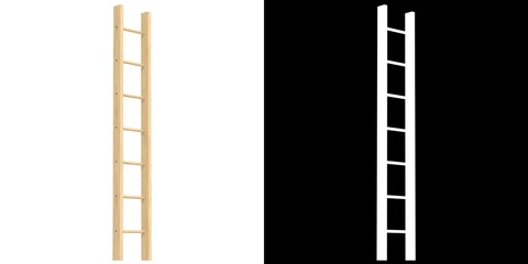 3D rendering illustration of a single straight wood ladder
