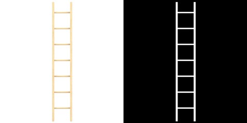 3D rendering illustration of a single straight wood ladder
