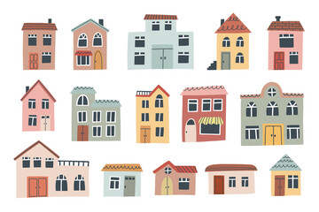 Set of cute houses for nursery design. HAnd drawn vector illustration