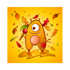 Character design autumn cyclops monster with lollipop