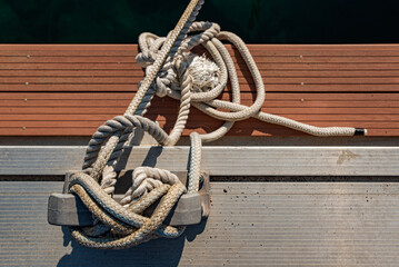 Rope mooring and bollard on the pier