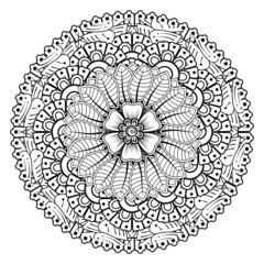 Mehndi flower for henna, mehndi, tattoo, decoration. Decorative ornament in ethnic oriental style, doodle ornament, outline hand draw. Coloring book page.