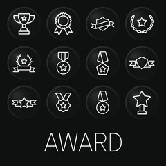 Award minimal vector line icon set on 3D button isolated on black background. Premium Vector