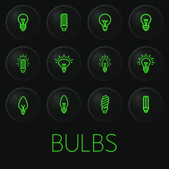 Lightbulb minimal vector line icon set on 3D button isolated on black background. Premium Vector