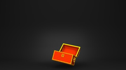 Red treasure chest on black copy space.
3D illustration for background.

