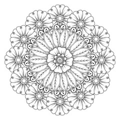 Circular pattern in form of mandala for Henna, Mehndi, tattoo, decoration. Decorative ornament in ethnic oriental style. Coloring book page.