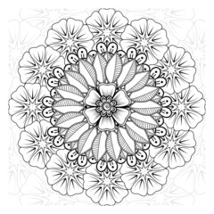 Circular pattern in form of mandala for Henna, Mehndi, tattoo, decoration. Decorative ornament in ethnic oriental style. Coloring book page.