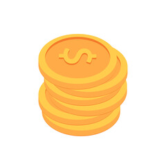 Gold coin vector. Gold coin stack on white background.