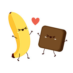 Banana and Chocolate cartoon vector. Dessert vector.