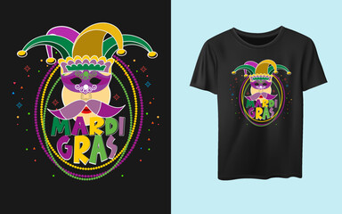 Mardi gras typography decorative t-shirt design 1st march 2022 carnival