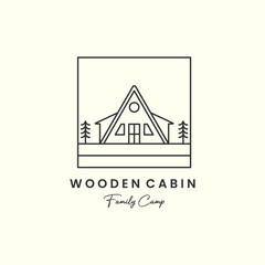 wooden cabin camp minimalist line art emblem logo template vector design