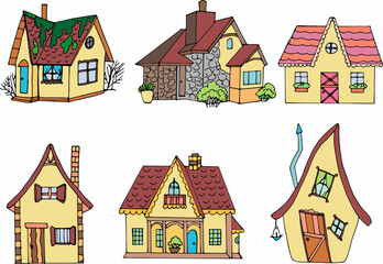 Large set of cartoon house print, vector house flat icons 