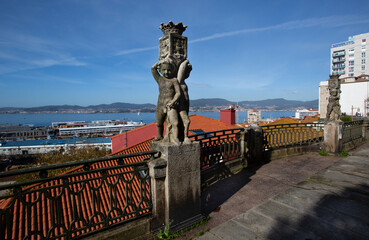 Fototapeta premium Sculpture of the column of the railing of the Paseo de Alfonso Xii in the old town of Vigo