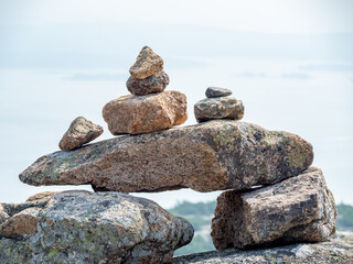 Stacked stones forming cairn with copy space guide hikers along the Appalachian Trail. 