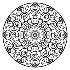 Circular pattern in form of mandala for Henna, Mehndi, tattoo, decoration. Decorative ornament in ethnic oriental style. Coloring book page.