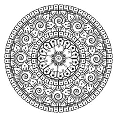 Circular pattern in form of mandala for Henna, Mehndi, tattoo, decoration. Decorative ornament in ethnic oriental style. Coloring book page.