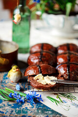 chocolate orange hot cross buns.traditional easter pastries.