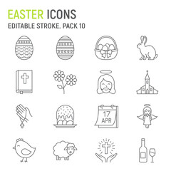 Easter line icon set, holiday collection, vector graphics, logo illustrations, Happy Easter vector icons, celebration signs, outline pictograms, editable stroke