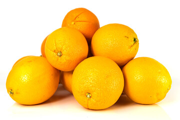 Stack of fresh oranges on white background. Healthy juicy oranges isolated.