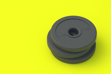 Plates for dumbbell. Sports equipment. Heavy training. Copy space. 3d render