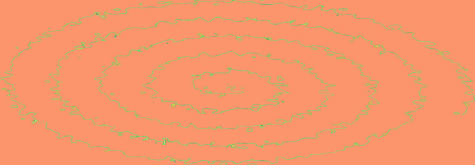 A twisted spiral of iridescent greenfinch doodles on a sunset background.