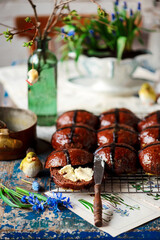 chocolate orange hot cross buns.traditional easter pastries.