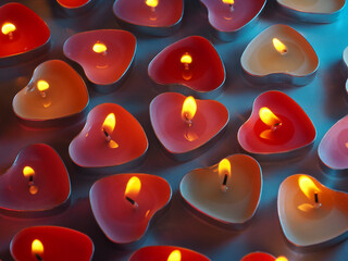 burning colored scented heart shaped candles