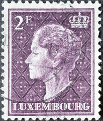 Luxembourg - circa 1948: a postage stamp from Luxembourg, showing a portrait of the Grand Duchess...