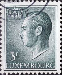 Luxembourg - circa 1982 : a postage stamp from Luxembourg, showing a crowned portrait of Grand Duke...