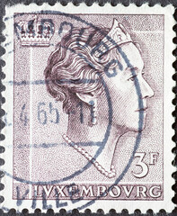 Luxembourg - circa 1960 : a postage stamp from Luxembourg, showing a portrait of the Grand Duchess...