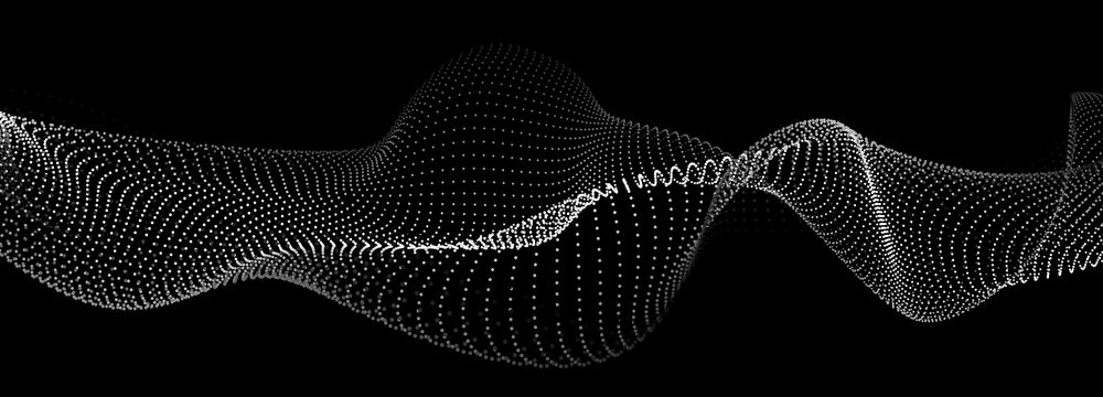 Abstract gradient dynamic wave of particles. White background. Network of bright points or dots. Big data. Digital background. Vector