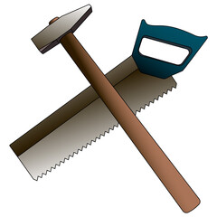 hammer and saw, bitmap image.