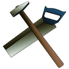 hammer and saw, vector.