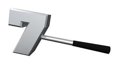 7 3D, Number Seven Hammer 3D. Shinny Hammer on white background. 3d illustration. 3d illustration