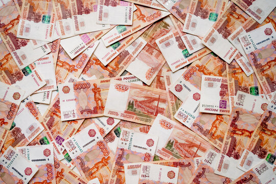 bills money lie on the table Russian five thousand rubles a lot of money russia