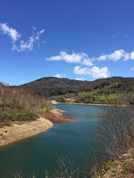 Waves, Sky, Beach and Shore of Lake Nozoriko Gunma Japan