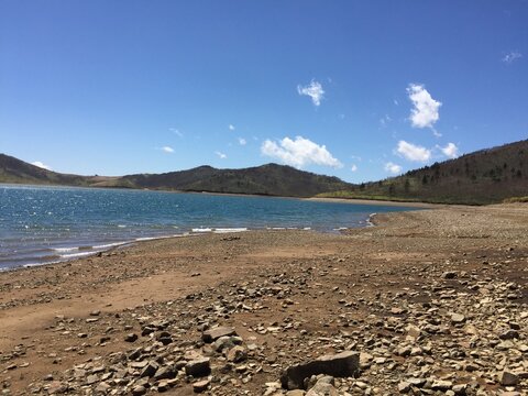 Waves, Sky, Beach and Shore of Lake Nozoriko Gunma Japan