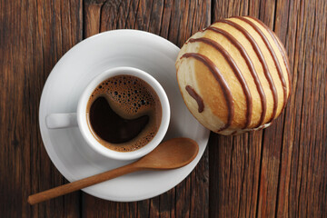 Donut with chocolate and coffee