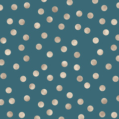 Golden foil dotted blue paper pattern