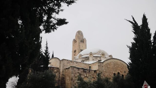 Jerusalem, Israel - Jerusalem International YMCA. It is a city landmark. Old city of Jerusalem exterior architecture in winter time