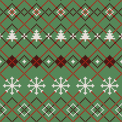 Vector green ugly Christmas jumper seamless pattern background. Ideal for Christmas gifts and decorations. Perfect for fabric, wallpaper, wrapping, scrapbooking and stationery. Surface pattern design.