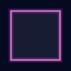 Neon square frame with shining effects on dark background. Empty frame with neon effects. Vector illustration.