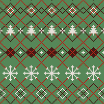 Vector green ugly Christmas jumper seamless pattern background. Ideal for Christmas gifts and decorations. Perfect for fabric, wallpaper, wrapping, scrapbooking and stationery. Surface pattern design.