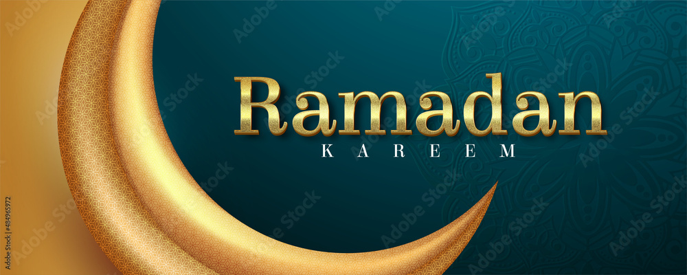 Wall mural design banner ramadan kareem text effect with 3d gold luxury text style