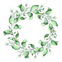 Fototapeta premium Wreath of watercolor leaves