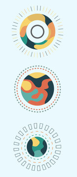 Set of abstract sun. Illustration of pagan sun. Boho child design. Perfect for postcards, kid's print, poster, nursery decoration, textile, fabric. 