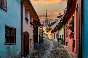 The historic city of Sighisoara in Transilvania Romania