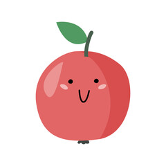 Simple cute apple with smile illustration. Minimal flat style fruit isolated on white background.